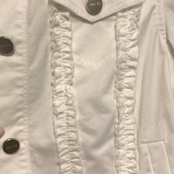 Isaac Mizrahi non-denim Jean style Jacket, off-white, ruffle details, sz.SP - Picture 4 of 11